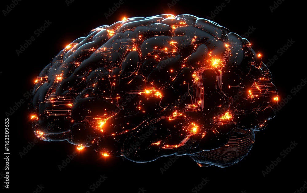Aufkleber human brain with glowing circuit lines, symbolizing the perfect blend of agis cognitive abilities an