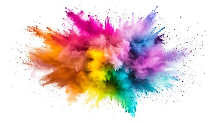 Fototapeta premium Vibrant Rainbow Colored Powder Explosion Isolated On White
