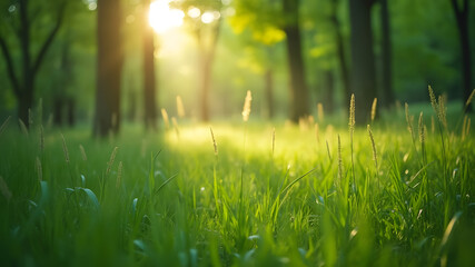 Golden Sunlight on Lush Green Grass
