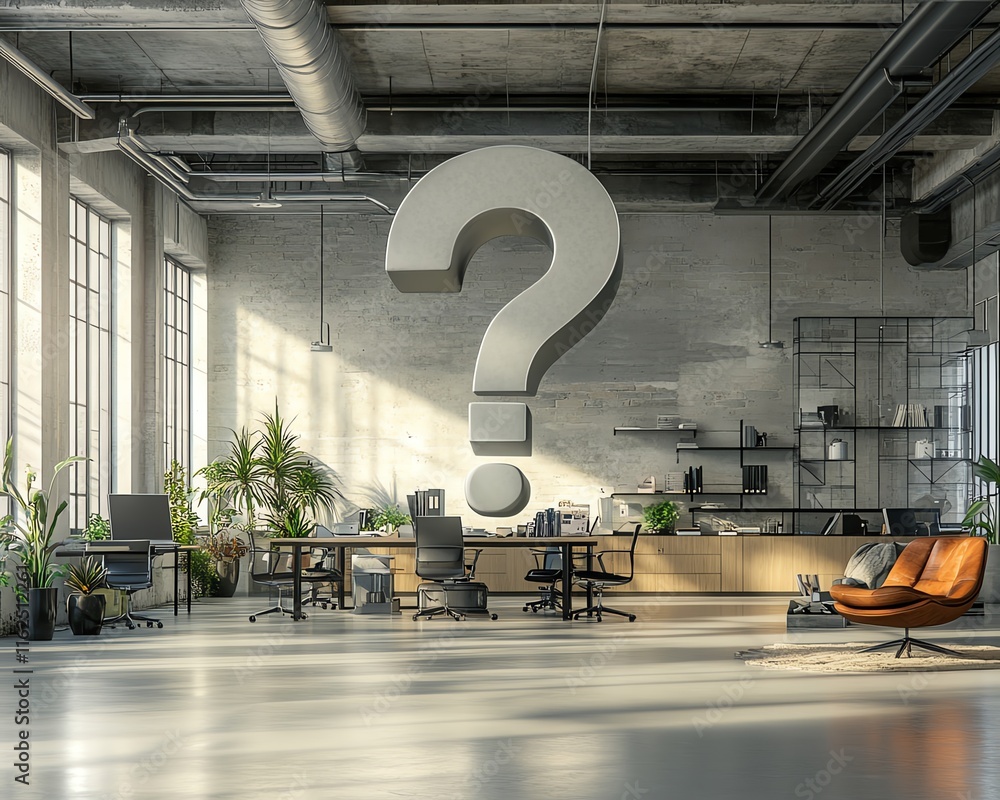 Fototapete modern office with a giant question mark, representing the uncertainty and unpredictability of futur