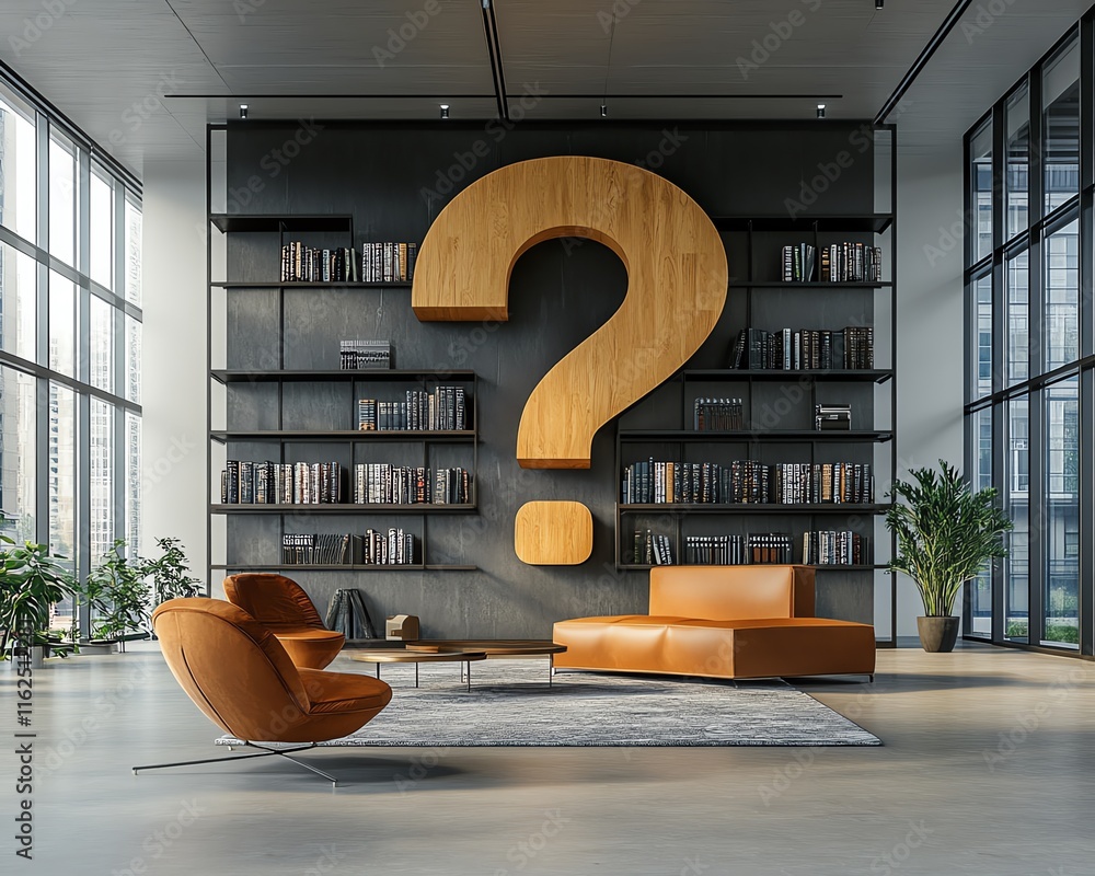 Fototapete modern office with a giant question mark, representing the uncertainty and unpredictability of futur