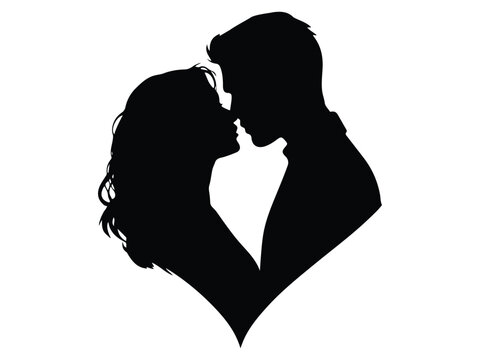 black silhouette couple kissing, romantic clip art preview