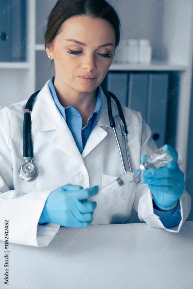 Poster A Healthcare Professional Engaged in the Preparation of a Vaccine for Administration, Ensuring Proper Techniques and Sterility Standards are Met Throughout the Procedure for Safe Immunization