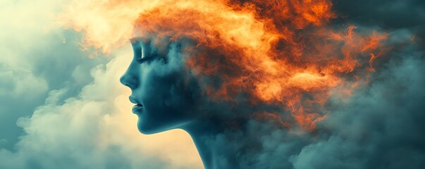 A figure with a clouded mind, representing the complexities of mental health challenges and emotional turmoil