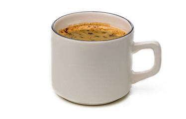 Warm cup of aromatic coffee placed on a clean table, inviting a cozy morning moment