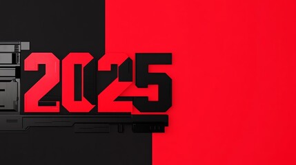 A black and red '2025' illustration, geometric block art, new year concept