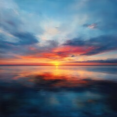 A beautiful sunset over the ocean with a reflection of the sun on the water