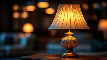 A warm lamp illuminates a cozy living space, creating a serene atmosphere.
