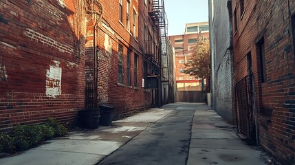 Fototapeta premium Photograph of Street and old brick wall backdrop in an urban setting