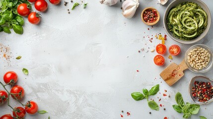 Italian Food Ingredients Arranged Around Empty Space