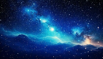 Obraz premium Night Sky Universe Filled with Stars and Nebulae, Cosmic Background Blue