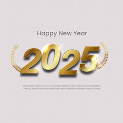2025 New Year Greeting with Golden Laurel Wreath Soft White Cream Background