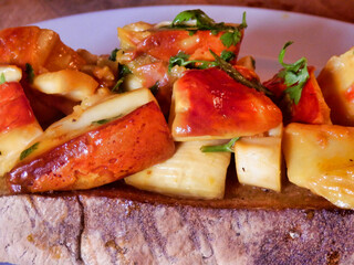 Gourmet mushrooms on toast made with Amanita Caesarea mushrooms, garlic, lemon juice and parsley
