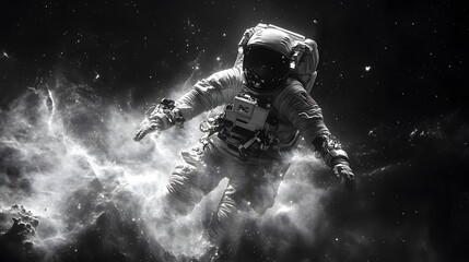 Fototapeta premium A Stunning and Intense Visual of an Astronaut Floating in the Cosmic Darkness of Space