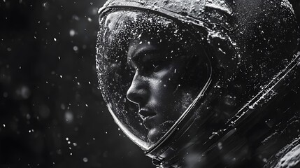 A Stunning Astronaut Journeying Through Ethereal Space with Bold Cosmic Contrasts and Reflections