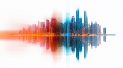 Fototapeta premium Evening City Skyline Reflections Waterfront Bridge Scene High Fidelity Urban Landscape