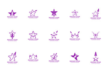 Set of Rocket Start logo design template. Startup logo with a star and rocket vector collections