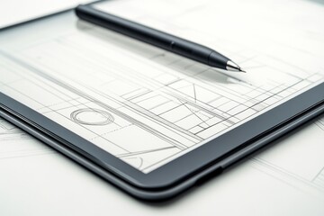 Architectural Design Sketch on Tablet Display with Stylus Pen