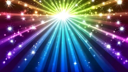 Fototapeta premium Rainbow Light Rays Burst with Sparkling Stars