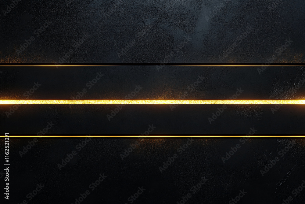 Poster Abstract dark background with glowing golden horizontal light stripe design