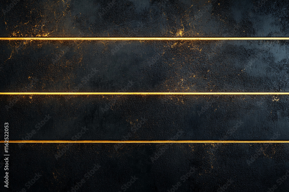 Poster Dark textured background with glowing horizontal golden light lines and abstract patterns