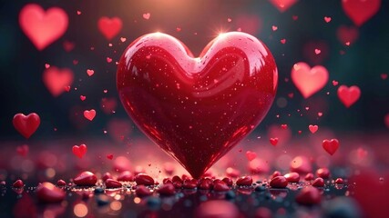 Big Heart Falling Hearts Love Animation, Romantic Visuals,  Heartfelt Display