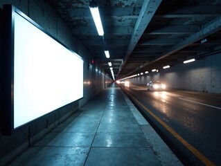 Blank Billboard Tunnel Walkway Outdoor Advertising Mockup, Digital Display OOH Media