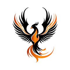 Mythical Phoenix Bird Illustration. Tattoo Style Fire Bird Vector Art. Emblem Design with Black and White Silhouette. Symbol of Rising, Freedom, Strength, and Rebirth.