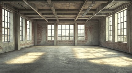 Vast Industrial Loft Space: Sunlight Streaming Through Large Windows