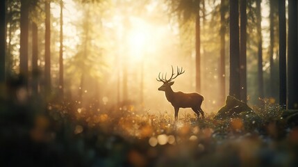 Serene Forest Harmony, tranquil deer grazing amidst lush greenery, a vibrant 3D illustration capturing nature's beauty and peace