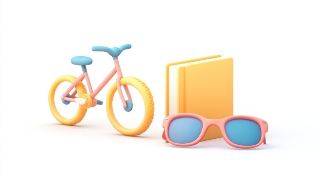 Colorful childs bicycle book and sunglasses