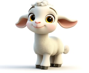 Naklejka premium Adorable cartoon lamb, white fur, big eyes, standing.