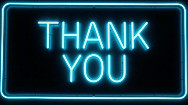 Vibrant neon thank you sign glowing against a dark, textured background, radiating appreciation and gratitude with its colorful illuminated letters.