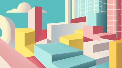 Abstract Cityscape Pastel Colored Geometric Buildings