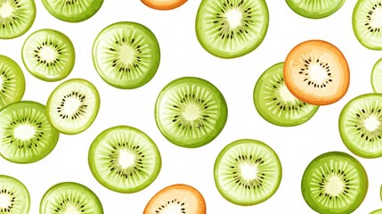 Fototapeta premium Fresh and Colorful Kiwi Slices on White Background for Food and Health Concepts