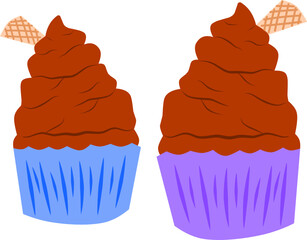 cupcakes with cream and chocolate clipart drawing 