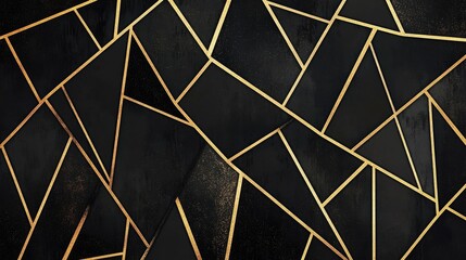 Abstract geometric art with black and gold overlapping shapes