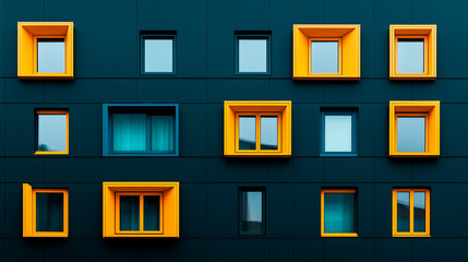 Naklejka premium Colorful apartment building facade with many windows and balconies.