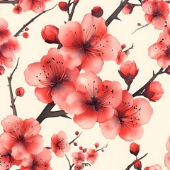 Sophisticated Cherry Blossom Motif, Continuous Floral Background with Charm