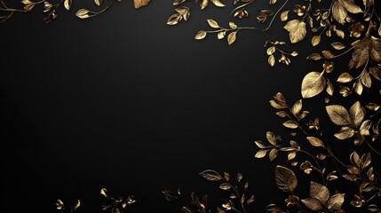 Elegant Gold Leaf Border Design on Black Background for Events