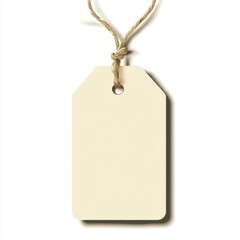 Plain cream-colored tag with string isolated on white background, clipart style