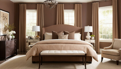 "Luxurious Bedroom Interior with Neutral Tones and Elegant Decor"