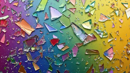 Fototapeta premium Colorful Shattered Glass Pieces on Vibrant Background Surface