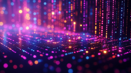 Vibrant Digital Pattern With Colorful Lights and Binary Numbers in Abstract Form
