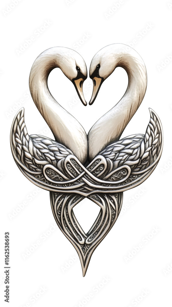 Poster Artistic representation of two swans forming a heart shape with their necks, with transparent background