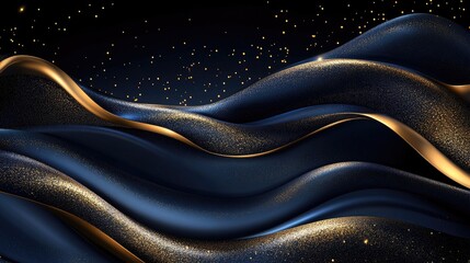 Elegant Curved Waves with Shimmering Gold and Starry Background