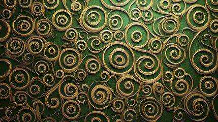 Fototapeta premium Intricate Swirling Patterns with Green Background and Gold Accents