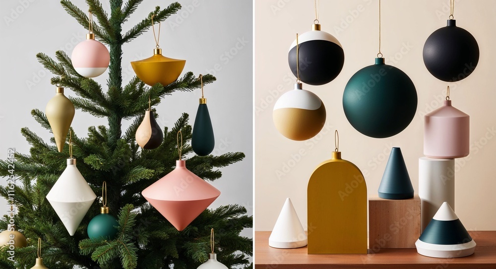 Poster unique abstract ornaments in modern shapes and patterns for a contemporary tree