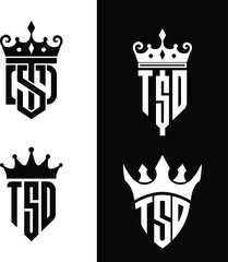 Fototapeta premium Initial letter TSD with crown monogram vector logo pack
