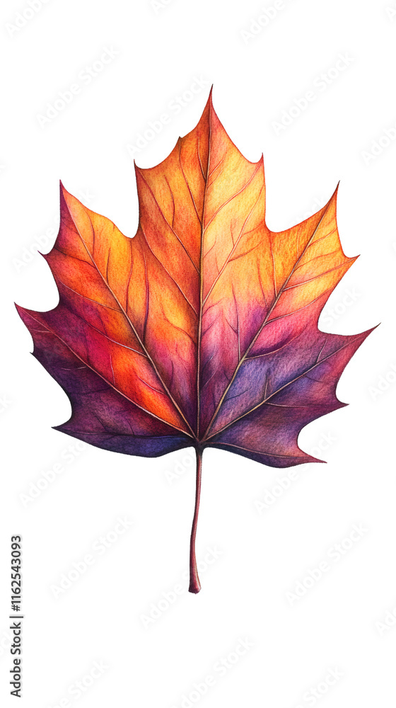 Aufkleber multicolored maple leaf transitioning from yellow to purple, symbolizing autumn seasonal color trans